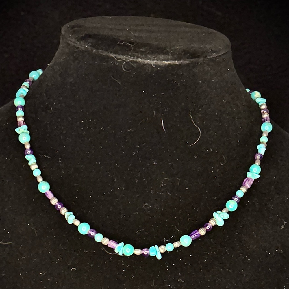 Carolyn Pollack Sterling Silver Turquoise & Purple Beaded Necklace item#0028
